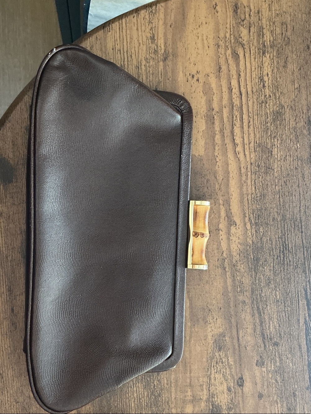 Ann Taylor Dark Brown Toiletry Clutch with Bamboo Handle